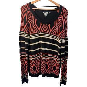 Valcom Black Peach White Geometric Striped Sweater Women’s Medium